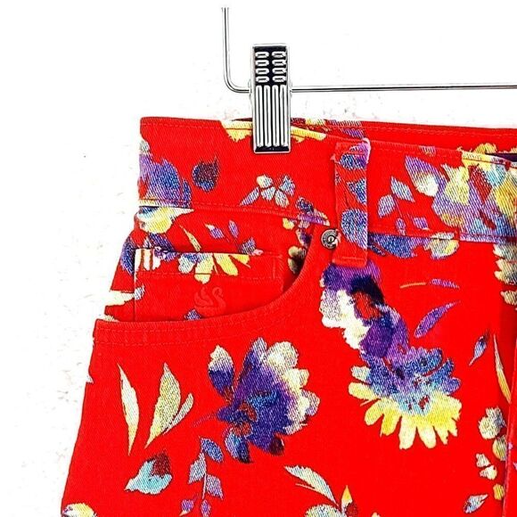 Gloria Vanderbilt Amanda Red Purple Floral Denim Size 6 Average Jean Shorts 29/6 - Picture 2 of 11